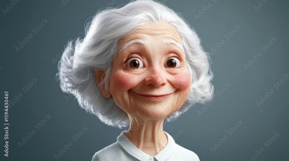 Elderly female with white hair smiling against gray background Elderly female with white hair smiling against gray background