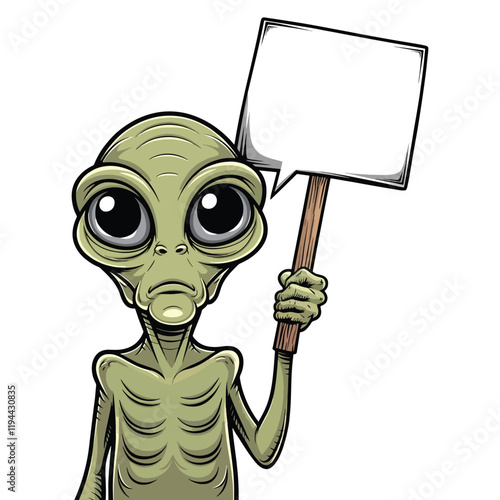 Alien vector, Alien Holding Sign vector art illustration