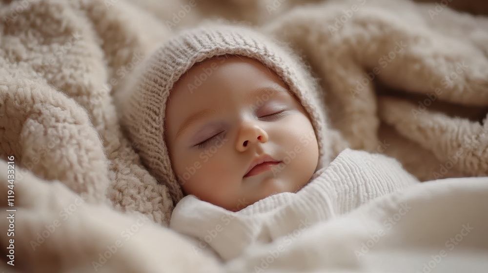 Peaceful sleeping baby in cozy knit blanket Peaceful sleeping baby in cozy knit blanket