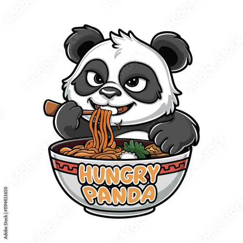 Cute panda eating noodles vector illustration