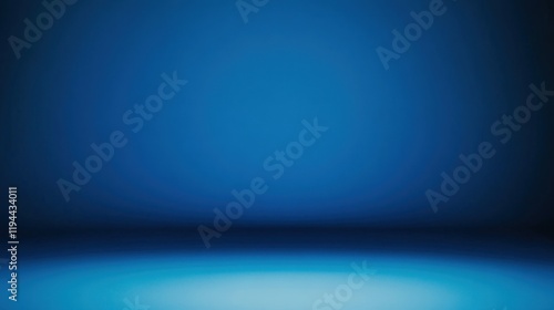 Panoramic abstract blue wall background for product presentation with sunlight and blurred shadows wall. Podium studio background