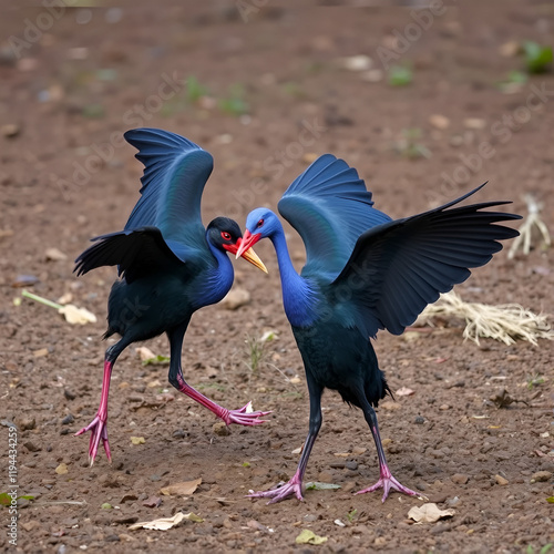 The Purple swamphen is fight in mating season. photo