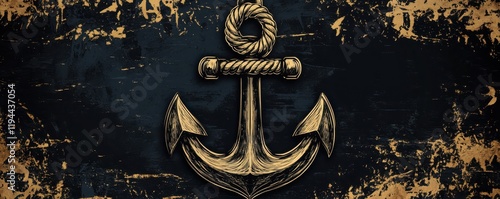 Vintage nautical anchor against distressed background with classic design photo