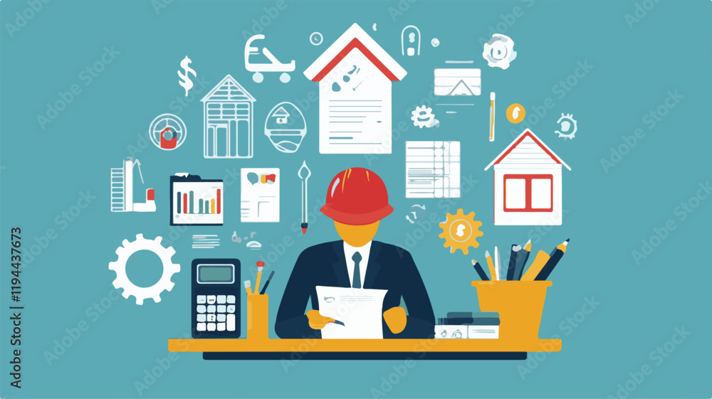 Construction Project Management Vector Illustration Construction Project Management Vector Illustration
