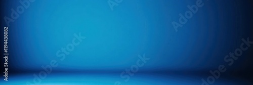 Panoramic abstract blue wall background for product presentation with sunlight and blurred shadows wall. Podium studio background