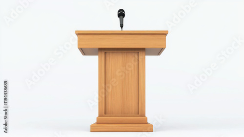 Wooden podium tribunes set isolated on white background. Vector realistic illustration of rostrum for debate, lecture, press conference, seminar speaker, presentation stage furniture with microphones