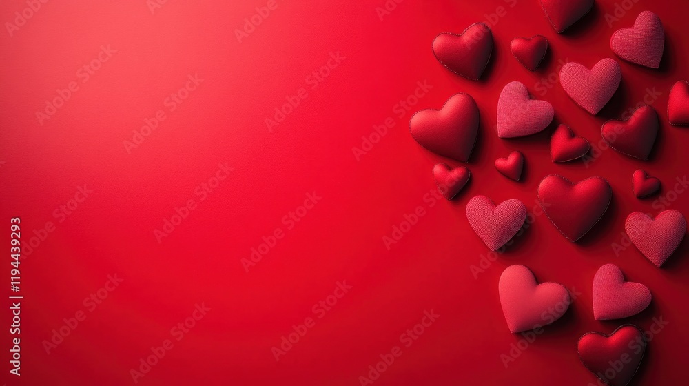 A vibrant red Valentine's Day banner with multiple heart shapes scattered elegantly, designed for greeting cards, posters, or websites A vibrant red Valentine's Day banner with multiple heart shapes scattered elegantly, designed for greeting cards, posters, or websites