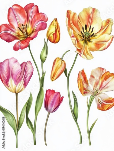 spring flowers tulips isolated on white background. floral collection. Set.