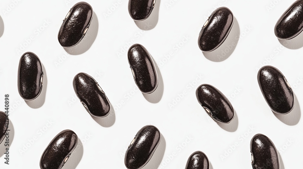 Isolated on a white background, these black beans present a captivating top view. Their intricate shapes and lustrous hue create a visually striking image, perfect for culinary Isolated on a white background, these black beans present a captivating top view. Their intricate shapes and lustrous hue create a visually striking image, perfect for culinary