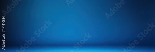 Panoramic abstract blue wall background for product presentation with sunlight and blurred shadows wall. Podium studio background