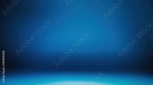 Panoramic abstract blue wall background for product presentation with sunlight and blurred shadows wall. Podium studio background