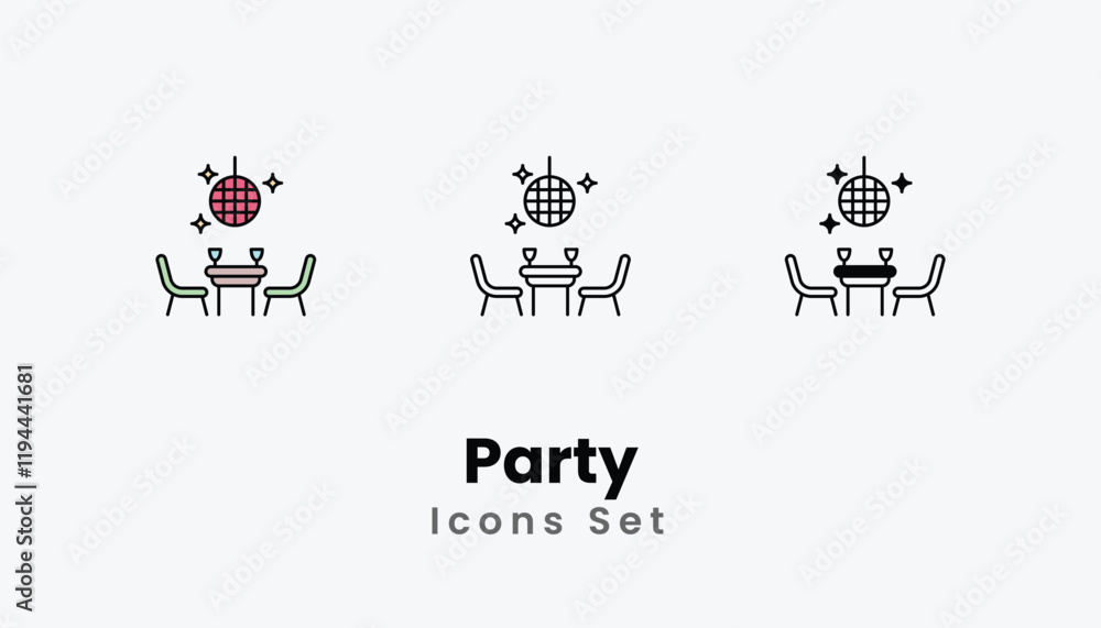 Party Icons thin line and glyph vector icon stock illustration Party Icons thin line and glyph vector icon stock illustration
