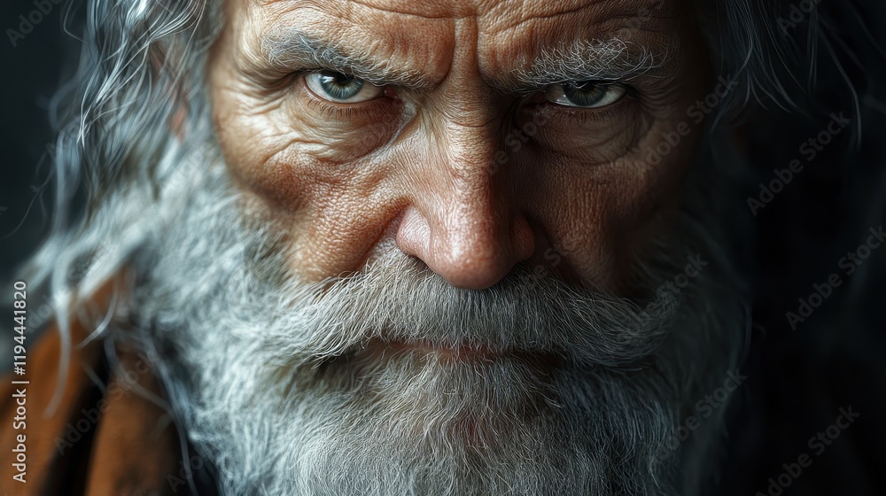 Intense elderly man with gray beard and piercing eyes Intense elderly man with gray beard and piercing eyes