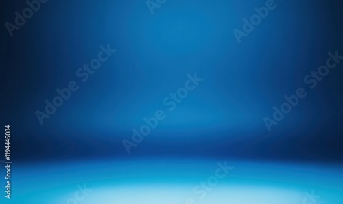 Panoramic abstract blue wall background for product presentation with sunlight and blurred shadows wall. Podium studio background