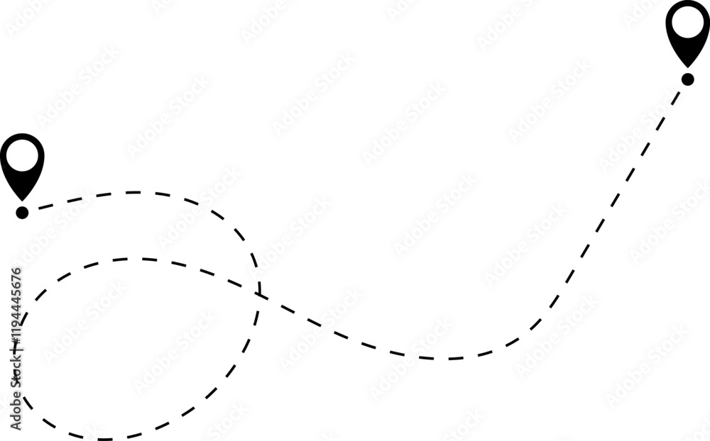 Route icon - two points with dotted path and location pin. Route location icon two pin sign and dotted line. Route icon - two points with dotted path and location pin. Route location icon two pin sign and dotted line.
