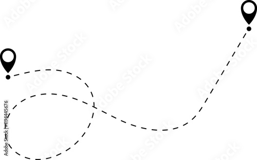 Route icon - two points with dotted path and location pin. Route location icon two pin sign and dotted line.