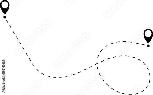 Route icon - two points with dotted path and location pin. Route location icon two pin sign and dotted line.