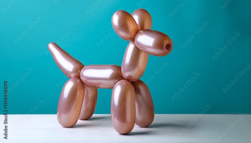 An animal figure made of modelling balloons on table against color background An animal figure made of modelling balloons on table against color background