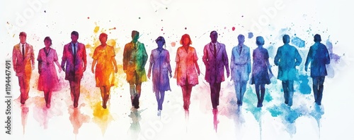 Panel kuchenny z motywem Vibrant silhouettes of diverse adults walking in watercolor spectrum
