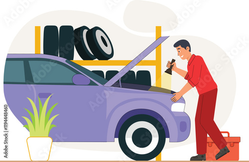 A mechanic carefully replaces car tires in a workshop, ensuring the vehicle’s optimal performance and showcasing the precision involved in auto repair.