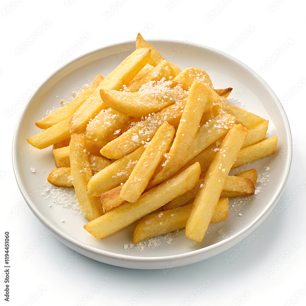 french fries on plate isolated on white background french fries on plate isolated on white background