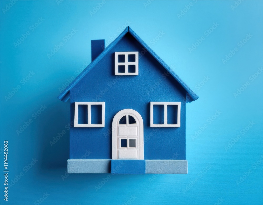 blue house mock up, real estate concept, blue background blue house mock up, real estate concept, blue background