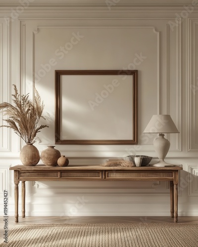 Wooden Console Table With Frame And Decor