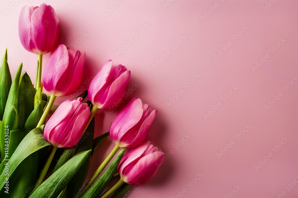 Rosa Tulpen auf Pastell rosa farbigem Hintergrund zum Valentinstag oder Muttertag Rosa Tulpen auf Pastell rosa farbigem Hintergrund zum Valentinstag oder Muttertag