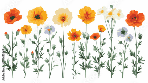Elegant White Flowers Vector Illustration