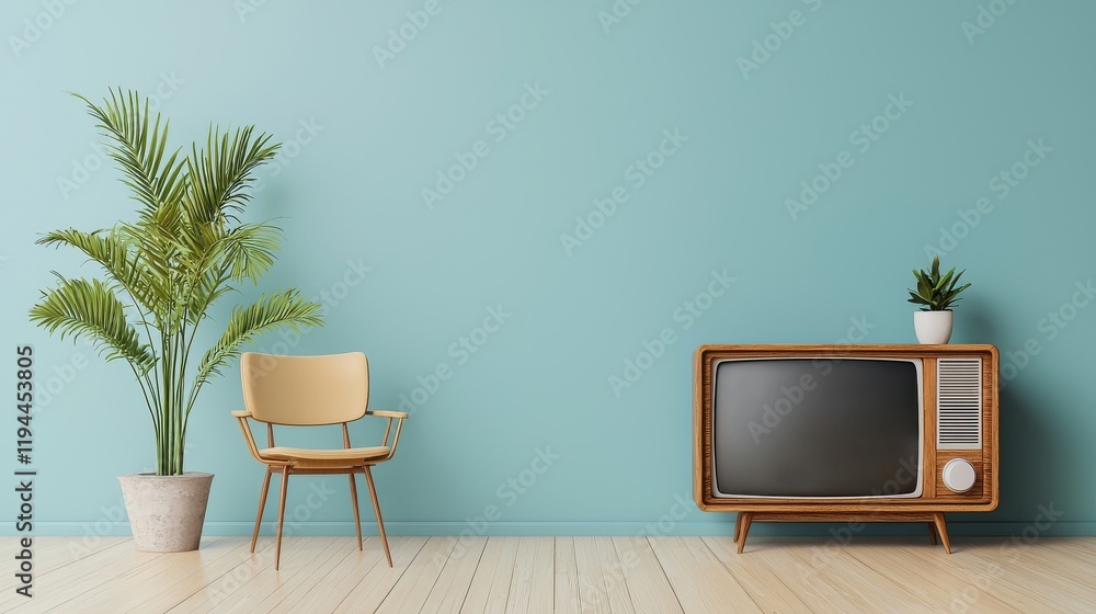 Fototapeta premium Retro television in a classic vintage room soft decor cozy vibe