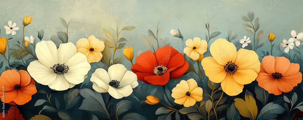 Vibrant poppies and wildflowers in a colorful garden landscape Vibrant poppies and wildflowers in a colorful garden landscape