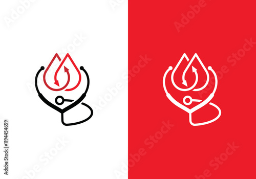 blood vessel logo design vector with simple stethoscope, health and blood care logo, dialysis logo vector
