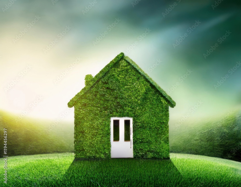 green house mock up, real estate sustainable concept, green background green house mock up, real estate sustainable concept, green background