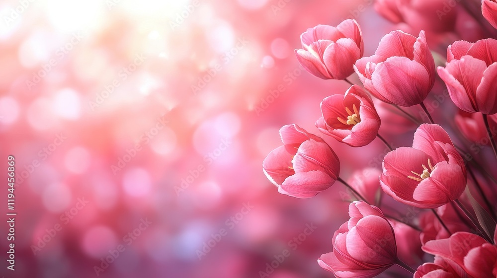 Vibrant pink tulips blossoming in sunlight with soft bokeh background Vibrant pink tulips blossoming in sunlight with soft bokeh background