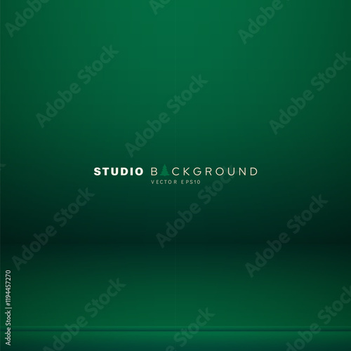 Christmas green room gradient background with space for products display, vector illustration 