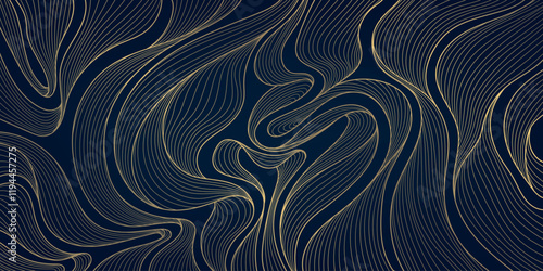 Vector abstract gold minimalist wave, line luxury art deco background. Wind, water, organic shape ornament, premium japanese style pattern, leaves texture