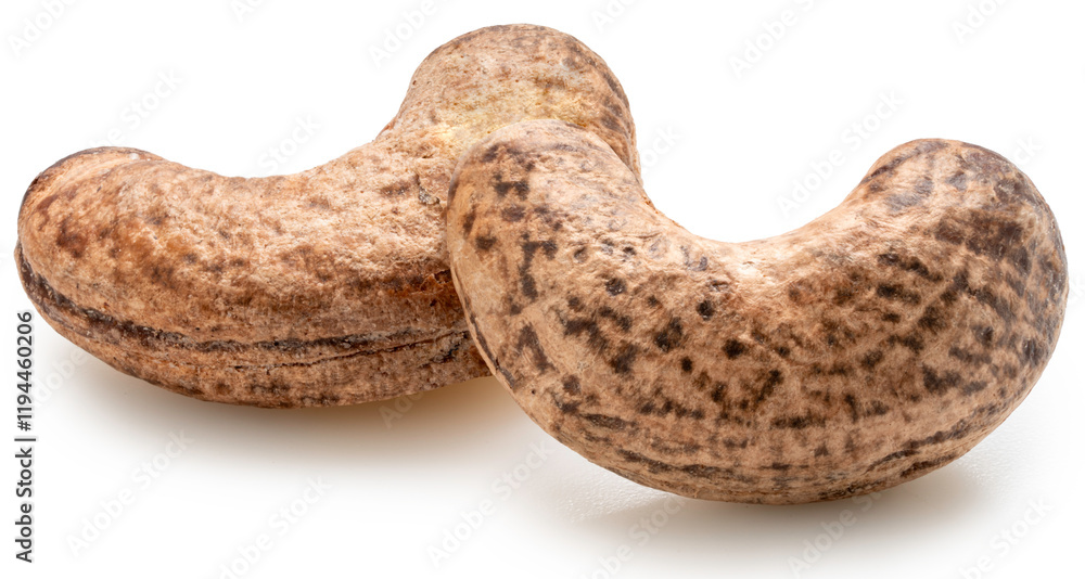 Roasted Cashew nut in shell isolated on white background. Roasted Cashew nuts isolated on white background With clipping path. Roasted Cashew nut in shell isolated on white background. Roasted Cashew nuts isolated on white background With clipping path.