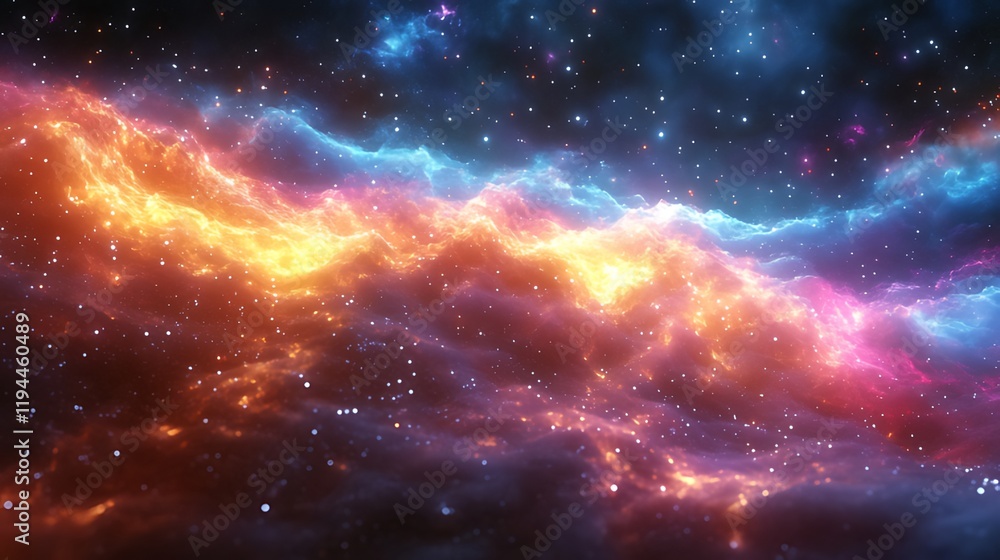 Obraz premium Cosmic Nebula, fiery swirls, starlight background, digital art, website header