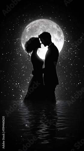 Wallpaper Mural Romantic couple embracing under full moon on valentine's day Torontodigital.ca