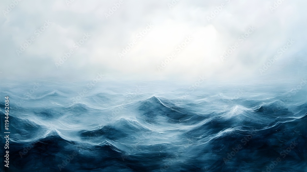 Fototapeta premium An Impressionistic Painting Of Stormy Seas Under A Cloudy Sky