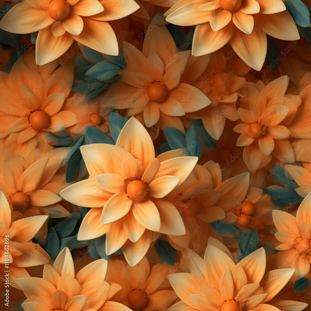 Obraz premium Flower background Plain Pale Ochre Background with Tiny Watercolor Flowers
