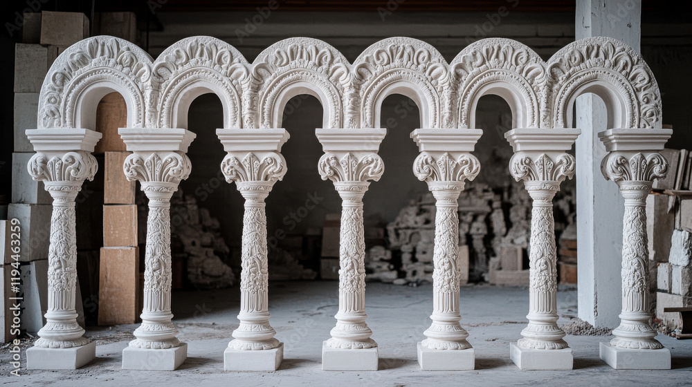 Ancient roman arch made of white clay with decorative ornate. Realistic 3d vector illustration set of greek stone pillar of temple building door or window decor. Antique classic architecture archway. Ancient roman arch made of white clay with decorative ornate. Realistic 3d vector illustration set of greek stone pillar of temple building door or window decor. Antique classic architecture archway.