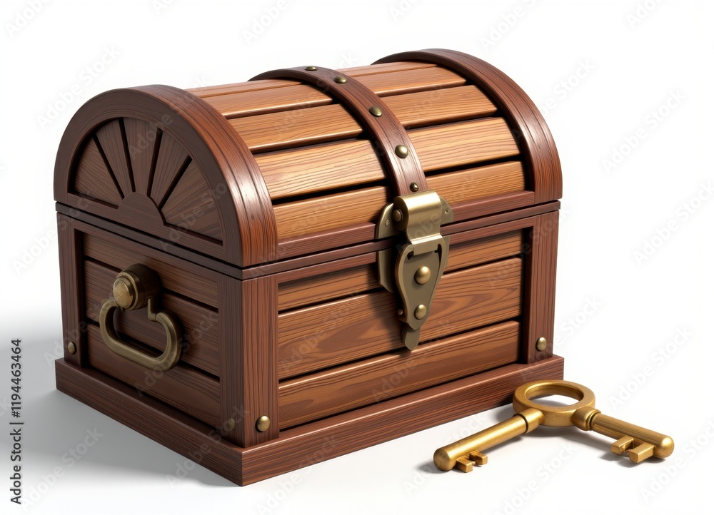 Antique Wooden Chest with Golden Key Treasure Box Vintage Storage Container Secret Mystery Antique Wooden Chest with Golden Key Treasure Box Vintage Storage Container Secret Mystery