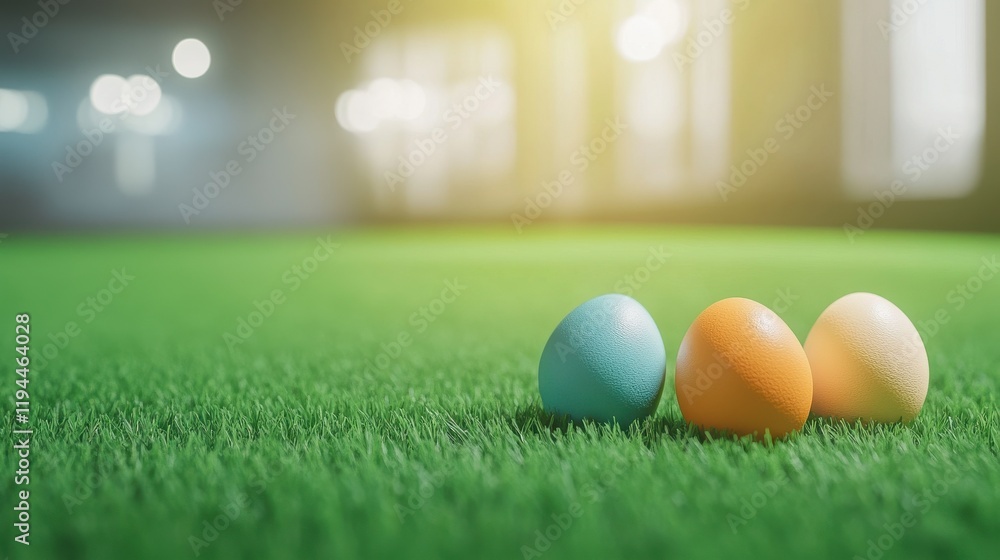 Fototapeta premium easter, holidays and tradition concept - colored eggs on artificial grass