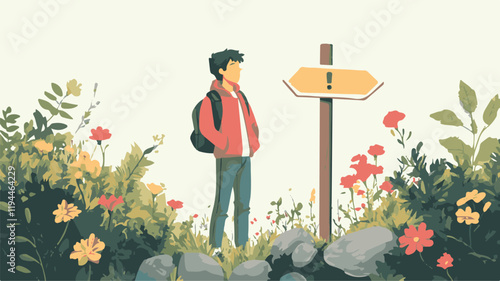 Vector Illustration of a Person at a Crossroads
