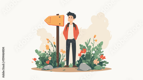 Vector Illustration of a Person at a Crossroads