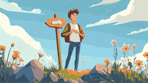 Vector Illustration of a Person at a Crossroads
