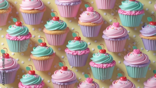 Wallpaper Mural Colorful display of delightful cupcakes with pastel frostings and cheerful toppings against a playful background Torontodigital.ca
