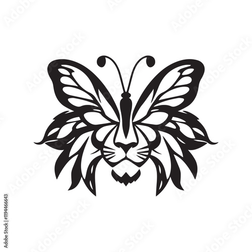 Creative Butterfly Lion Face Logo Design Silhouette Vector Illustration