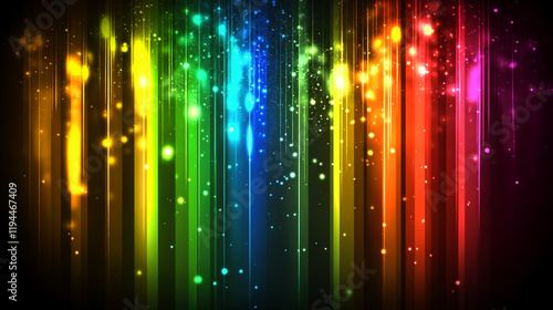 Abstract rainbow color background with lights and stripes.